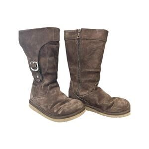 Women's UGG Boot Cargo III Sherling Lined Leather Mid Calf Buckle Zip Close Sz 7